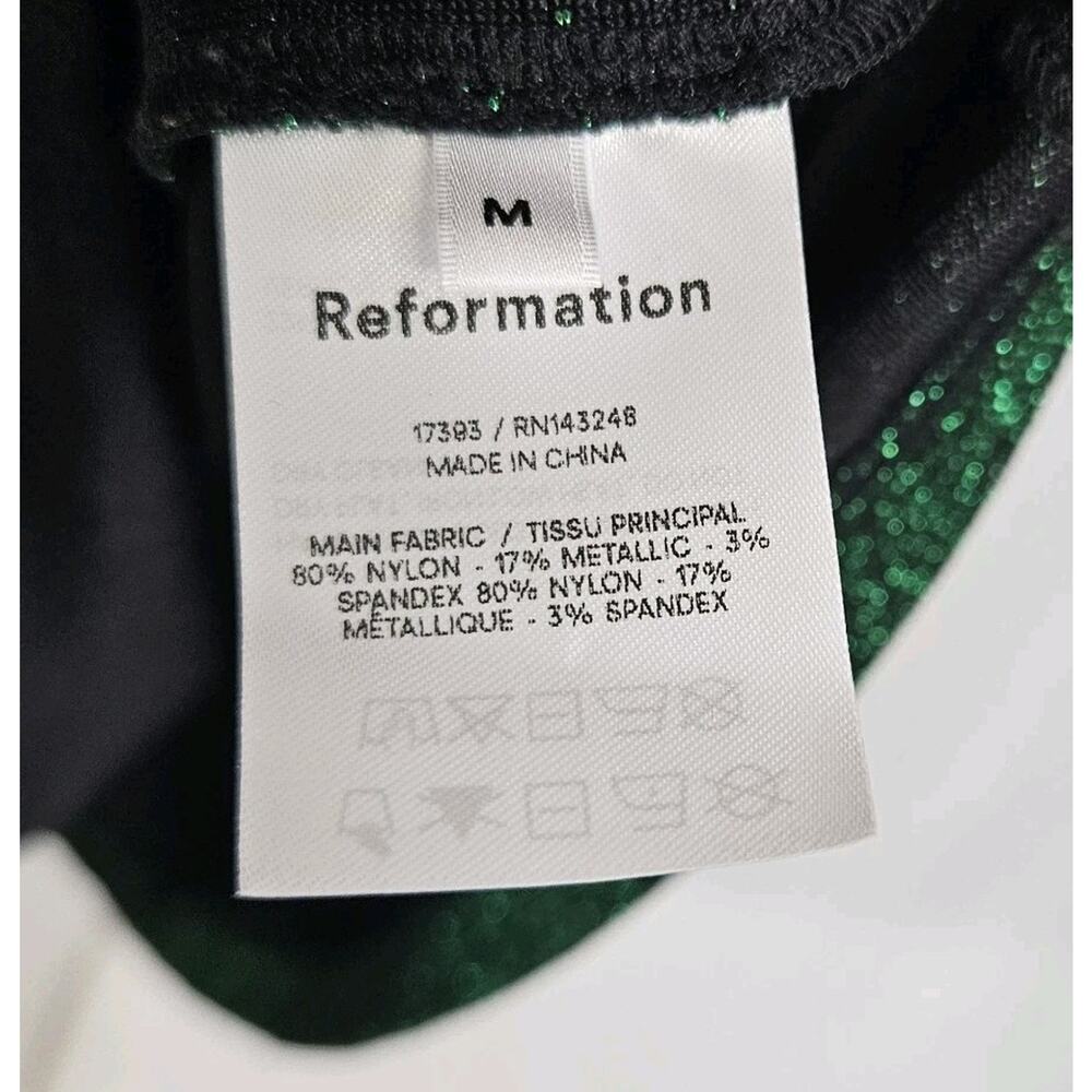 Reformation Amina Green Metallic Fleck Short Sleeve Mini Sheath Dress Medium - Picture 8 of 8